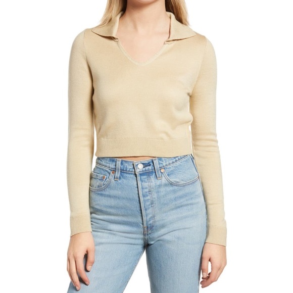 bp Sweaters - BP. Oatmeal Cropped Long Sleeve Polo Sweater Size Small